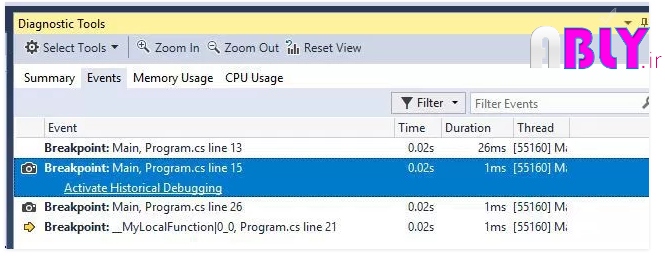 Debugging Events in vs